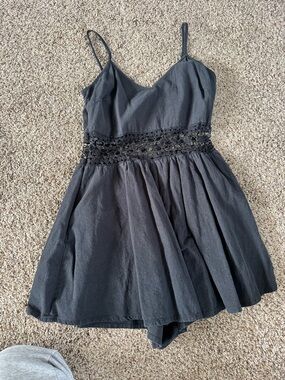 Black Crochet Waist Romper